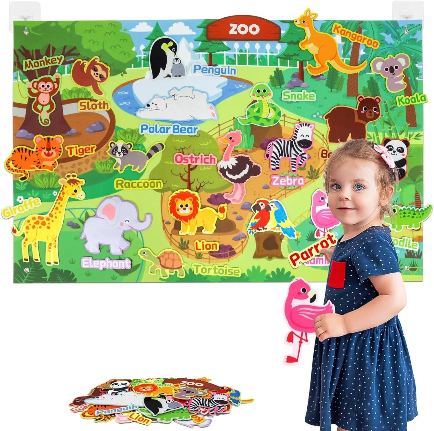 Plateau Montessori animaux du zoo en feutrine – activité éducative pour enfants – Wardmelstore