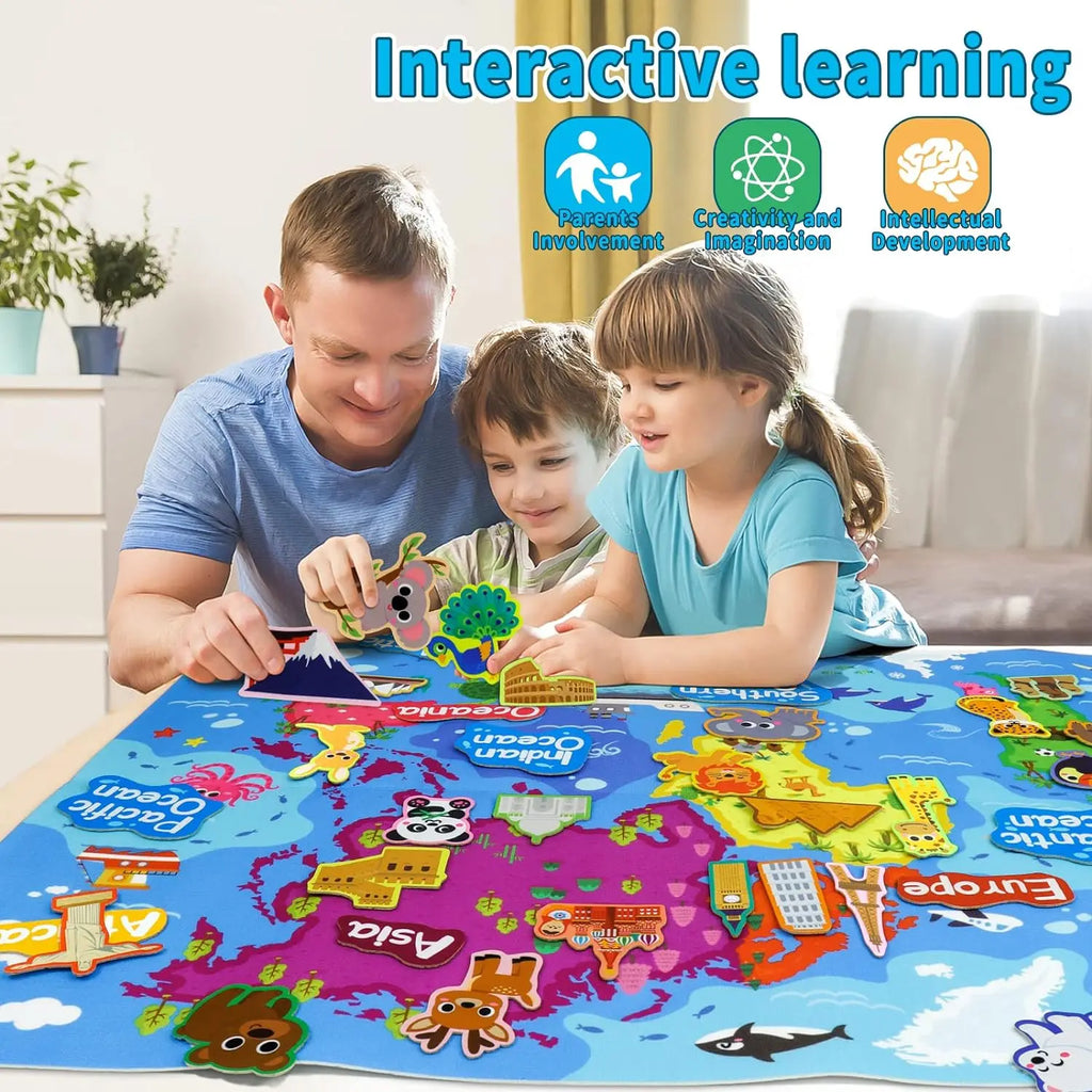 Plateau Montessori carte du monde en feutrine – découverte de la géographie pour enfants – Wardmelstore