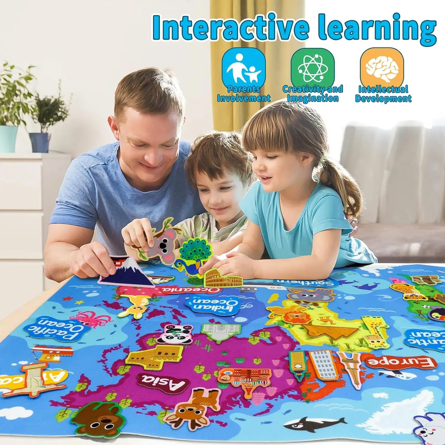 Plateau Montessori carte du monde en feutrine – découverte de la géographie pour enfants – Wardmelstore