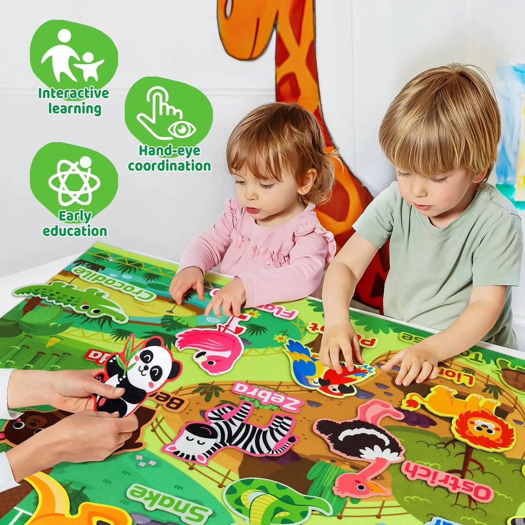 Plateau Montessori animaux du zoo en feutrine – activité éducative pour enfants – Wardmelstore