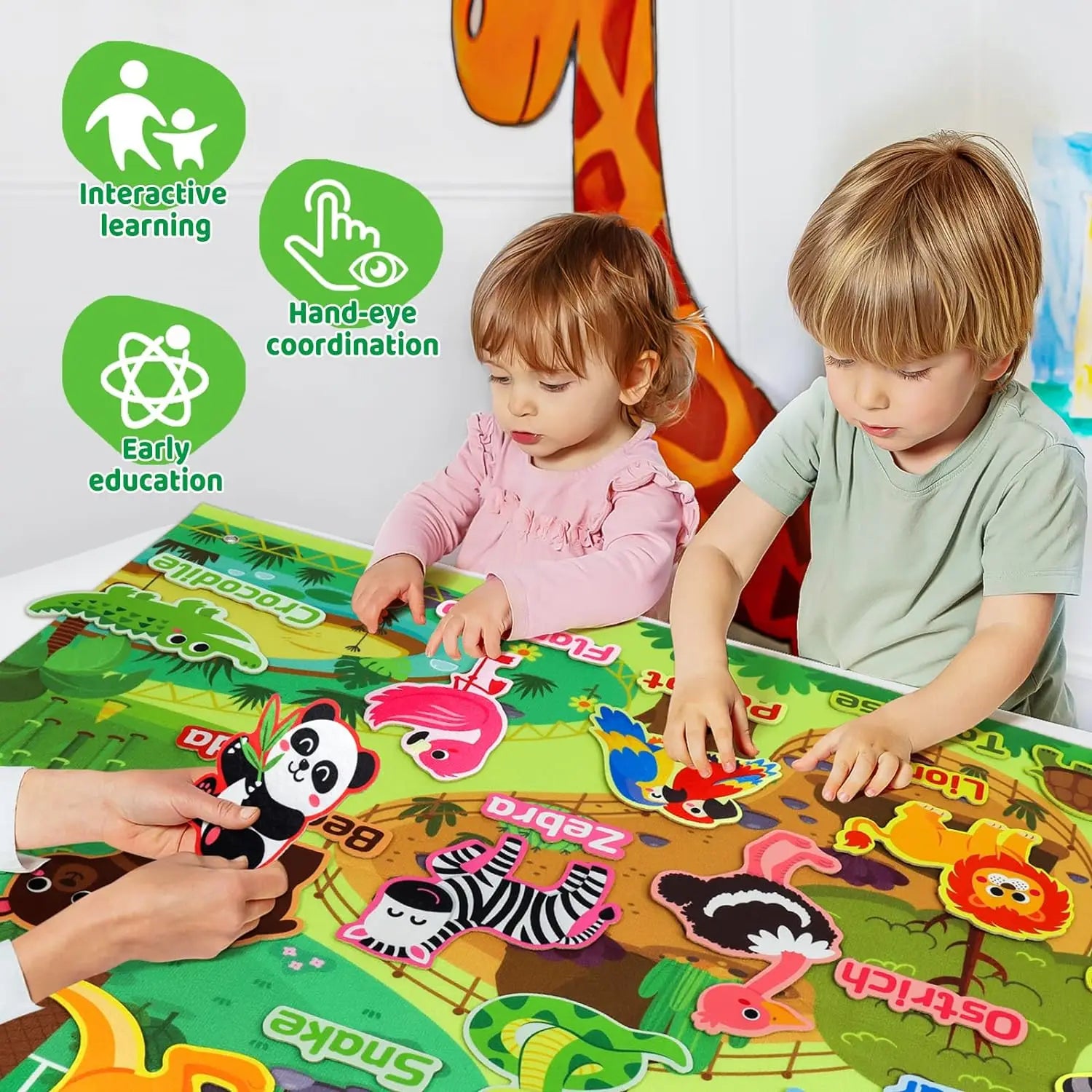 Plateau Montessori animaux du zoo en feutrine – activité éducative pour enfants – Wardmelstore