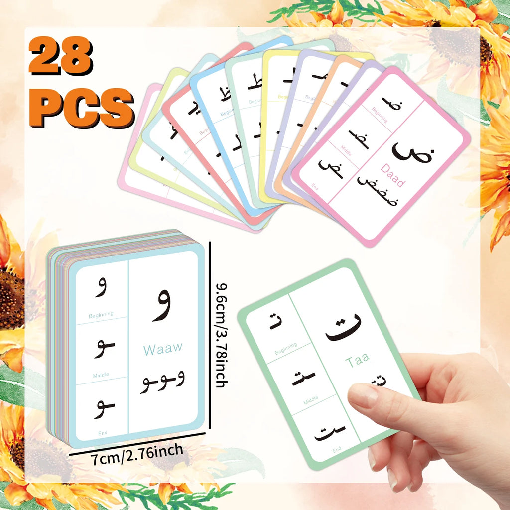 Cartes alphabet arabe avec illustrations simples pour enfants