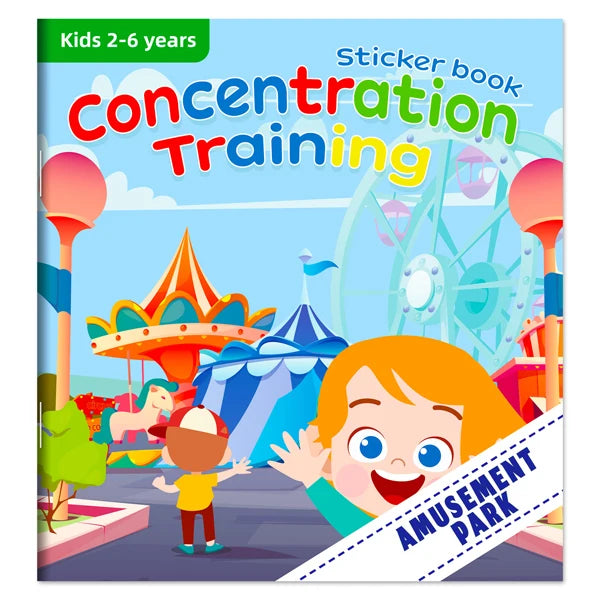 Livre d’autocollants Montessori – thème jouet dans un parc d'attractions