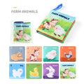 Livre sensoriel Montessori en tissu, thème animaux de la ferme, découverte visuelle et motricité fine 1–3 ans