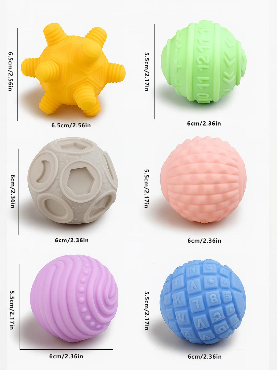 Set complet de 6 balles sensorielles couleur vive avec textures variées et boîte de rangement