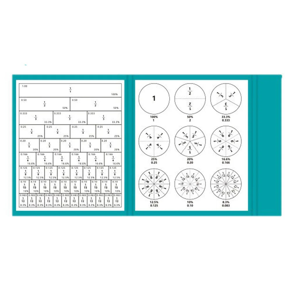 Livret pédagogique illustré avec exercices de fractions et figures colorées