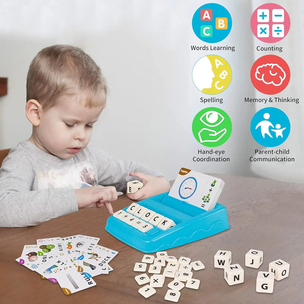 Enfant utilisant un jeu éducatif pour apprendre les lettres et les mots