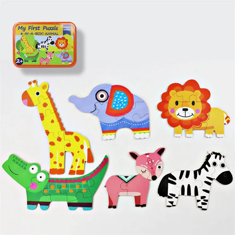 Puzzle animaux terrestres en bois – boîte métal – Wardmelstore