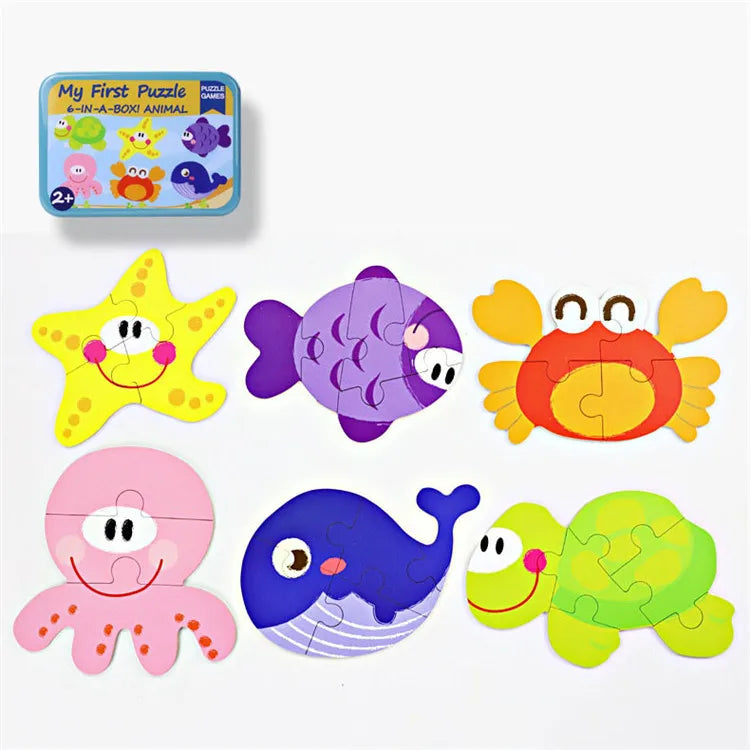 Puzzle animaux marins en bois – boîte métal – Wardmelstore