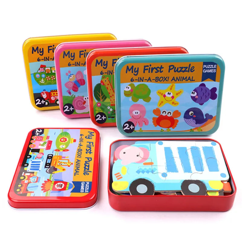 Puzzle animaux terrestres en bois – boîte métal – Wardmelstore