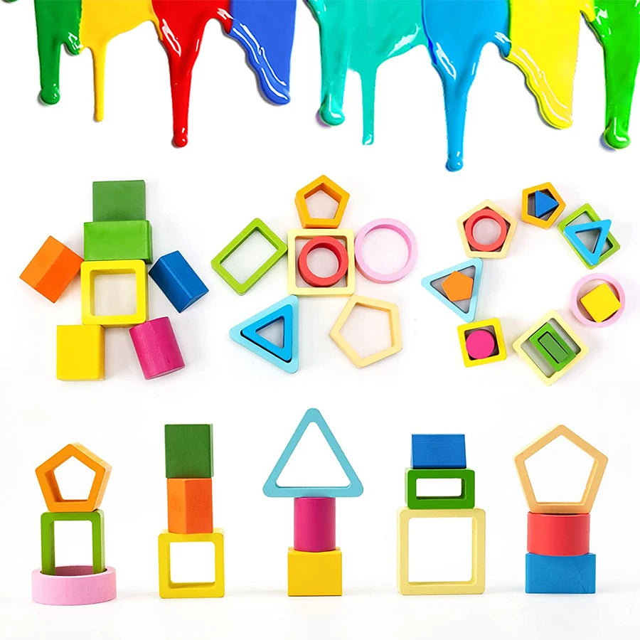 Jeu Montessori en bois posé sur une table – activité de tri pour enfants