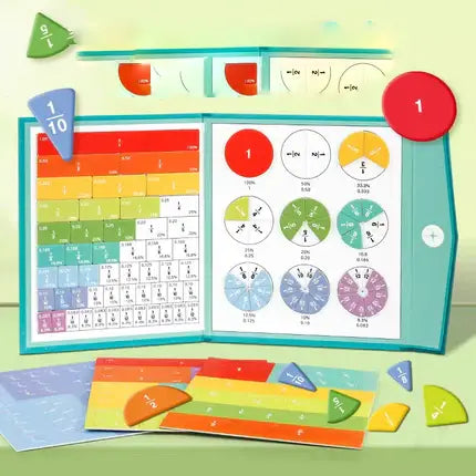 Vue complète du tableau déplié avec toutes les pièces magnétiques et exercices visibles
