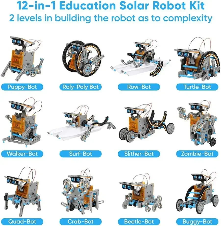  Planche illustrée montrant toutes les formes de robots réalisables avec le kit