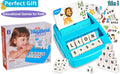 Plateau éducatif avec lettres, cartes illustrées et petites équations pour enfants