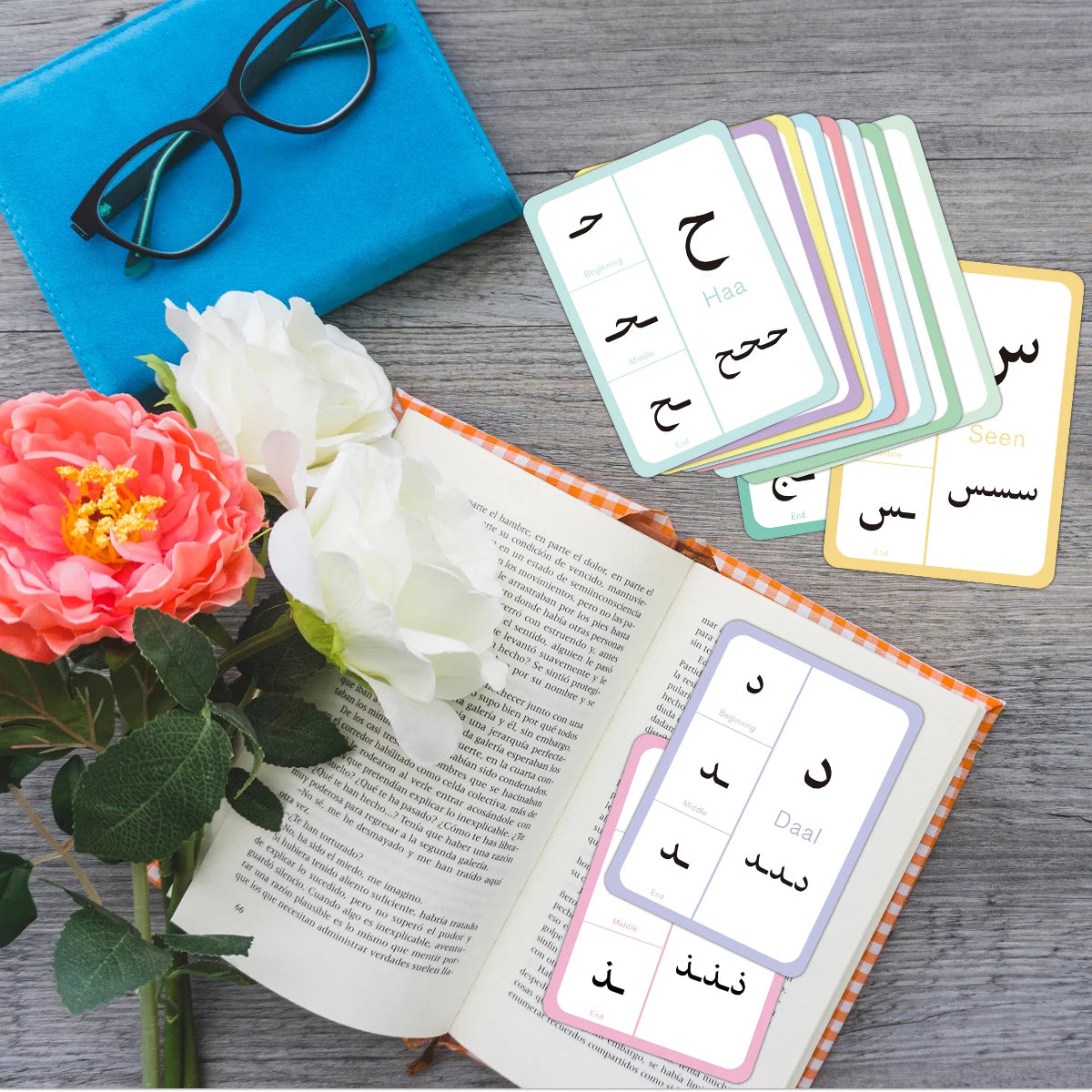 Cartes alphabet arabe montrant les différentes positions des lettres pour apprentissage enfant