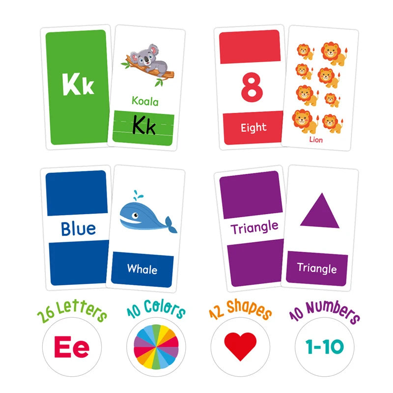 Puzzle Montessori 4 en 1 – Lettres, Chiffres, Formes & Premiers Mots en Anglais | 1-3 ans