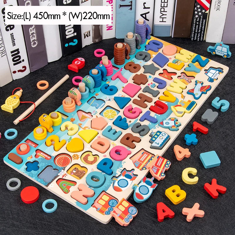 Puzzle éducatif Montessori complet avec tri, chiffres et anneaux