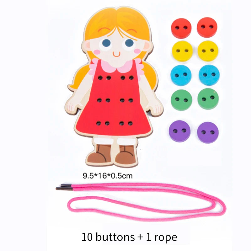 Robe éducative avec boutons et lacet pour apprentissage de l’habillage et de la coordination