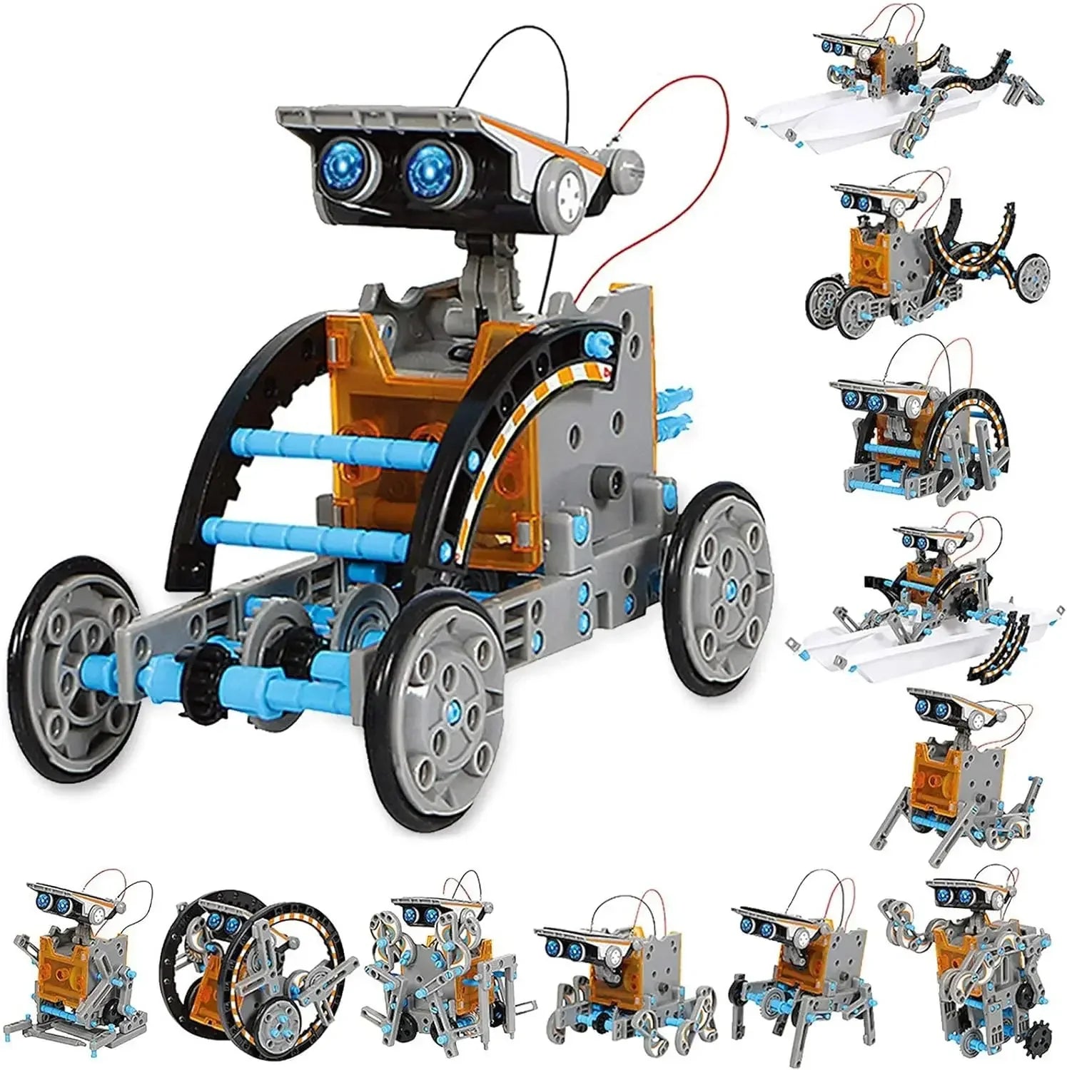 Vue principale du robot construit avec moteur solaire, roues et pinces mécaniques