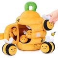 Jouet sensoriel Montessori en forme de ruche avec 5 abeilles en peluche, bébé jouant avec le set d’éveil doux et sécurisé.