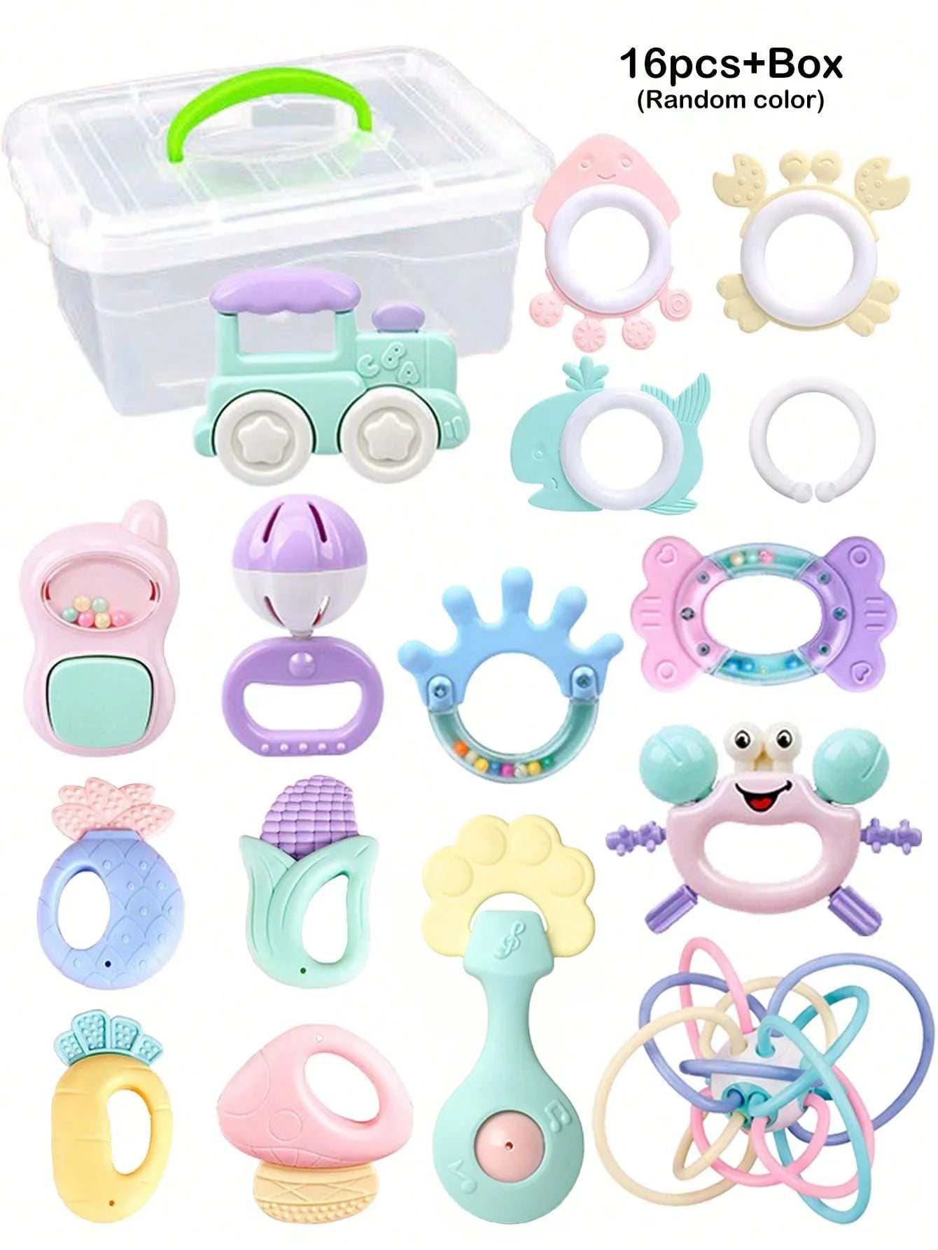 Coffret 16 hochets bébé sans BPA – jouets dentition formes textures sons variés 3 mois+