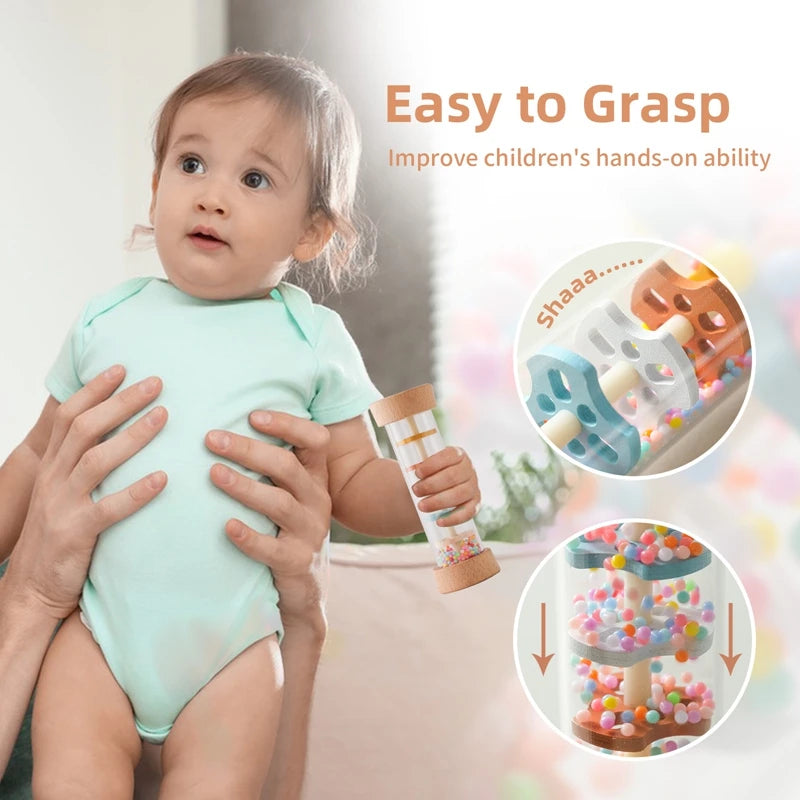 Comparaison tailles bâton pluie Montessori – mini moyen grand multicolore arc-en-ciel
