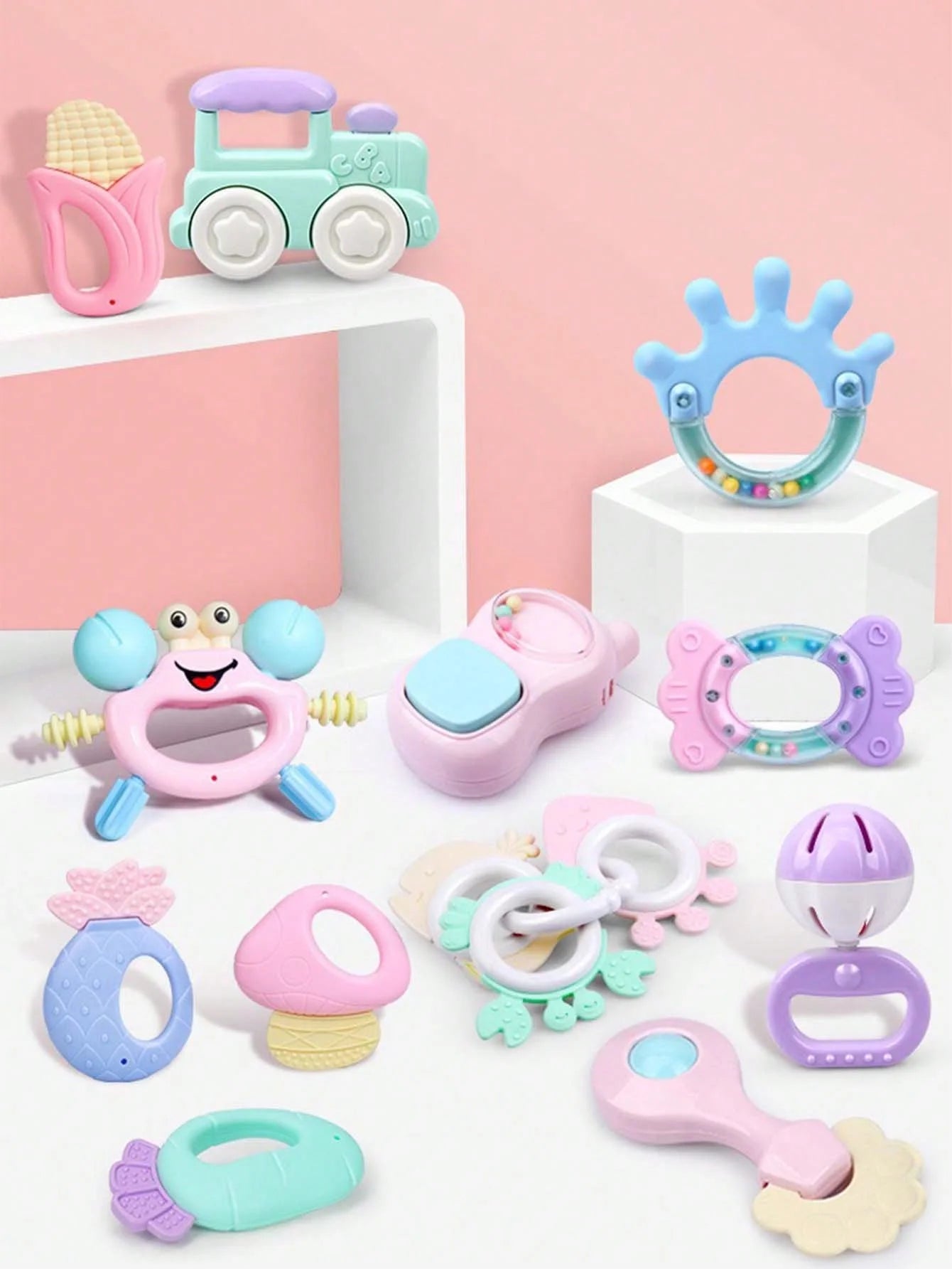 Coffret hochets bébé ouvert – 16 pièces lavables sans BPA cadeau naissance idéal