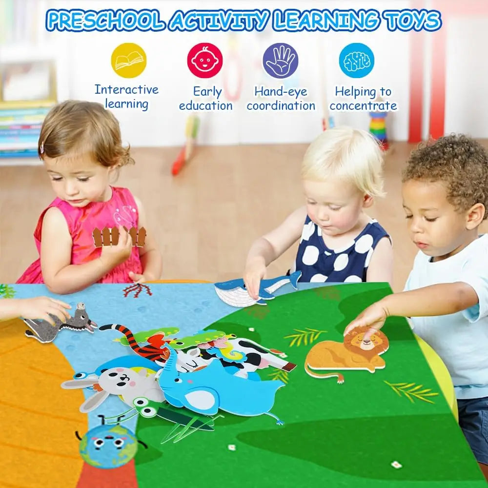 Tableau éducatif Montessori en feutrine thème animaux – routine et apprentissage pour enfants