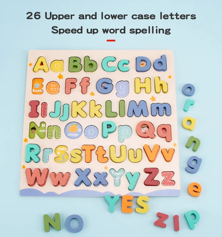 Zoom sur les pièces épaisses en bois certifié – puzzle alphabet Montessori
