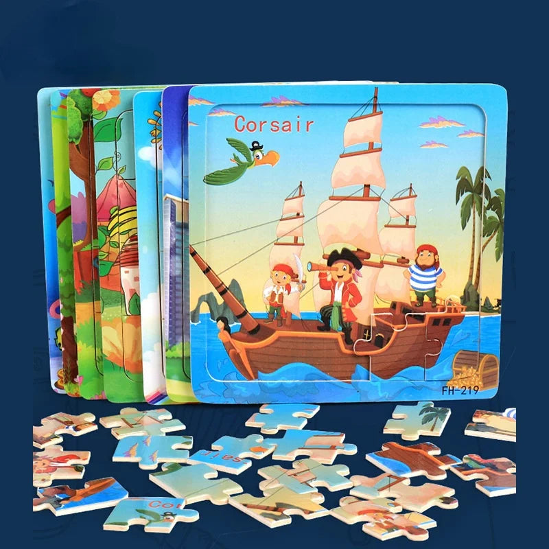 Variantes animaux du puzzle 3D Montessori – Tortue, Vache, Lapin, Chien en bois