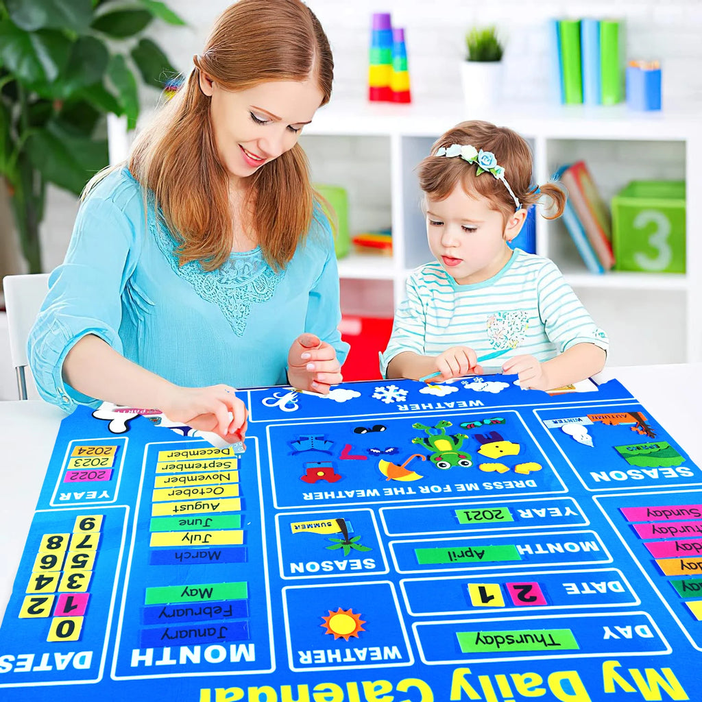 Éléments détachables du calendrier Montessori – jours, mois, météo et saisons en feutrine
