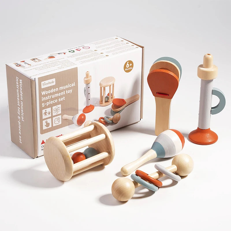 Coffret 5 instruments musicaux Montessori en bois – éveil musical bébé 0-3 ans