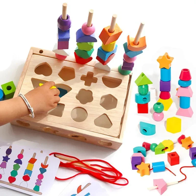 Jouet Montessori 5 en 1 en bois – vue d'ensemble du coffret complet