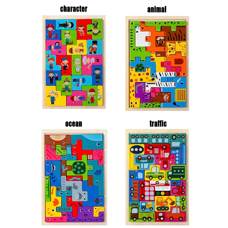 Détail des pièces épaisses en bois – puzzle Montessori personnages animaux sécurisé