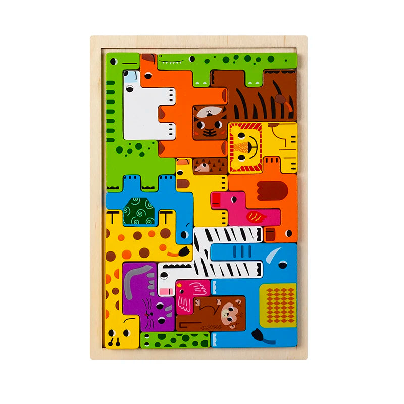 Puzzle Animaux & Transports Montessori en bois – personnages rigolos 1-3 ans