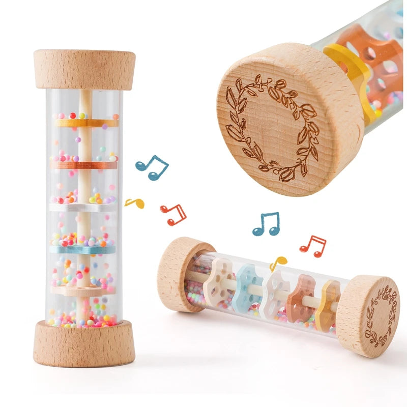 Bâton de pluie arc-en-ciel Montessori – son apaisant et couleurs vives bébé 3 mois+