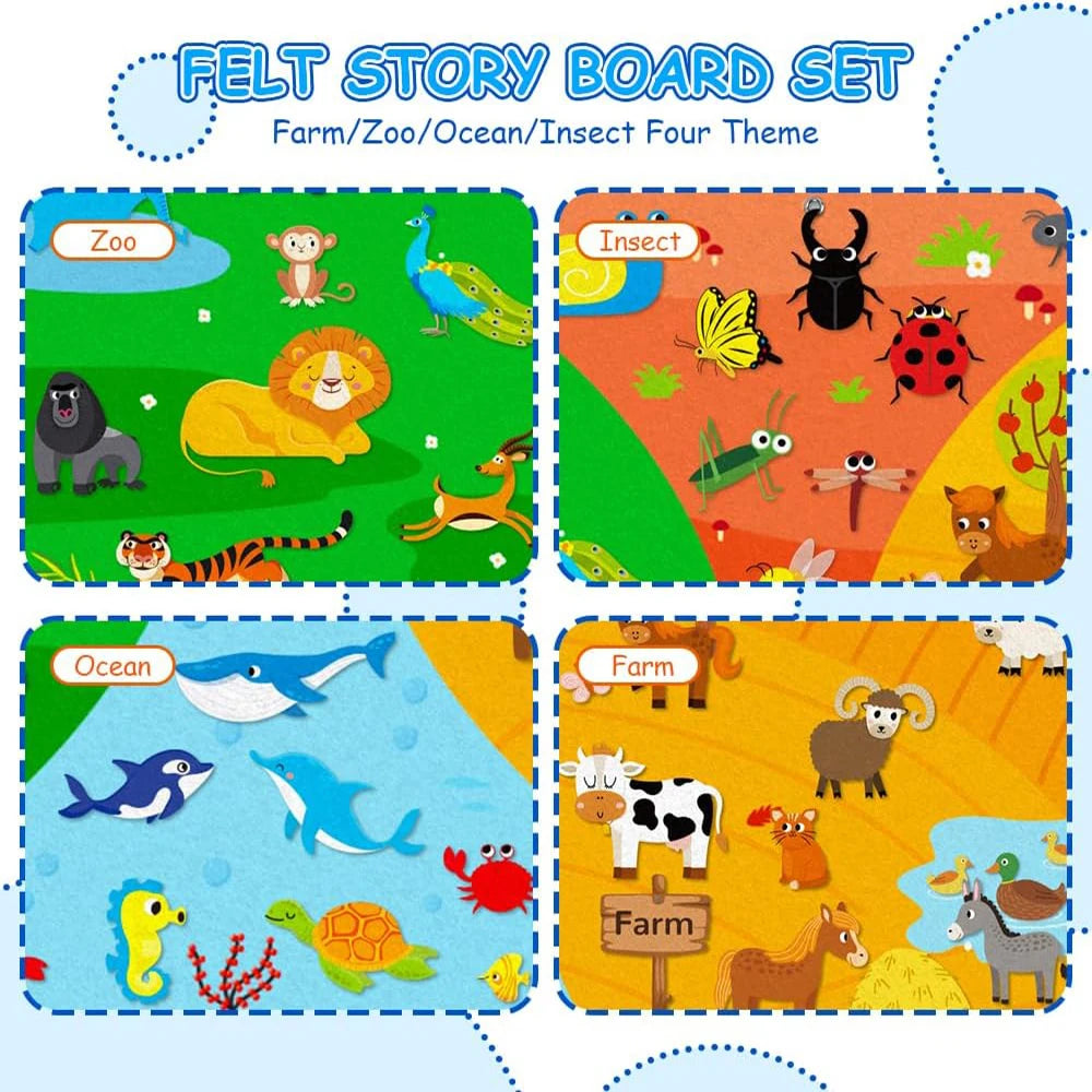Tableau éducatif Montessori en feutrine thème animaux – routine et apprentissage pour enfants