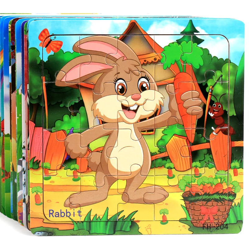Puzzle 3D Montessori en bois – animaux et véhicules cartoon 20 pièces 1-3 ans