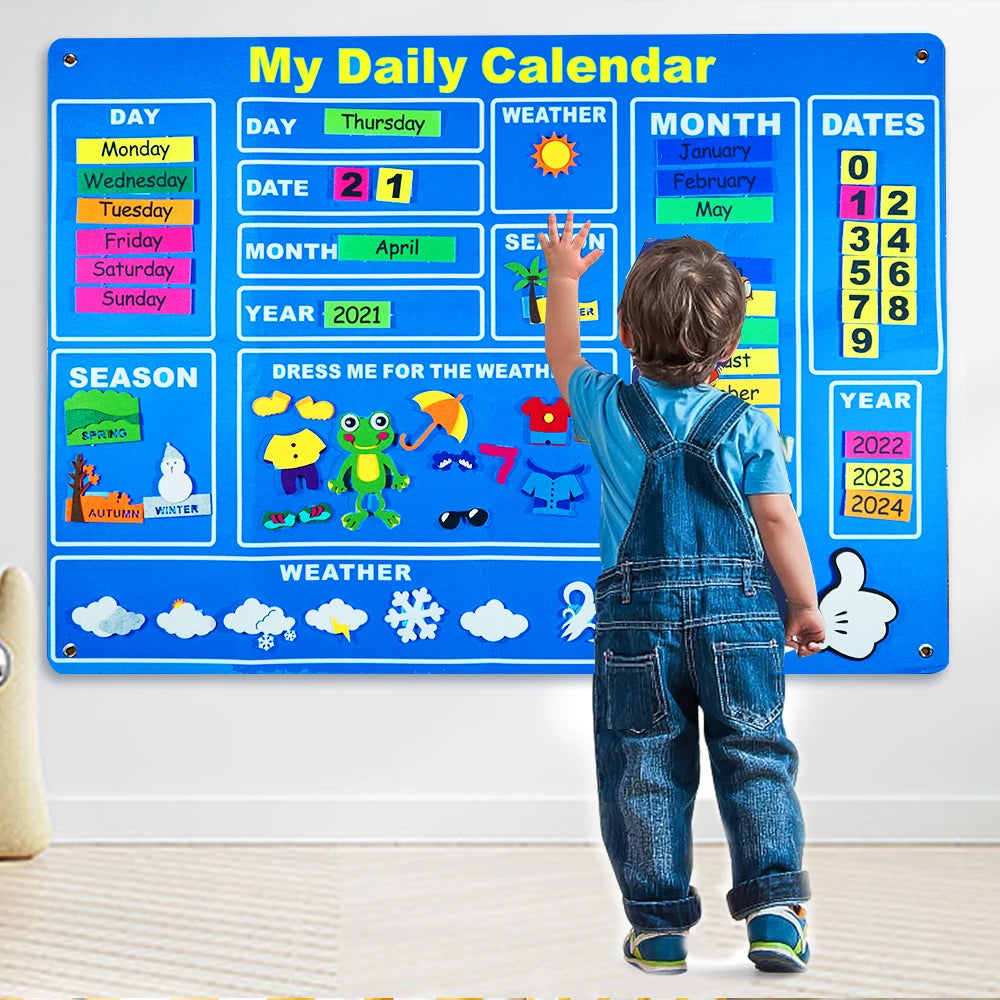 Calendrier éducatif mural en feutrine – panneau suspendu Montessori pour enfants