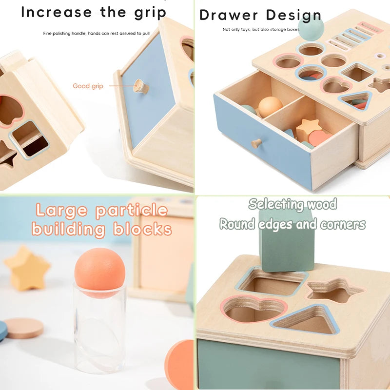 Bébé jouant avec boîte Montessori permanence objet – motricité fine logique autonomie