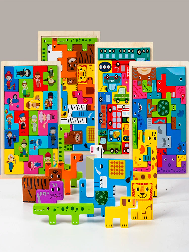 Variante Animaux – puzzle Montessori personnages animaux en bois 1-3 ans