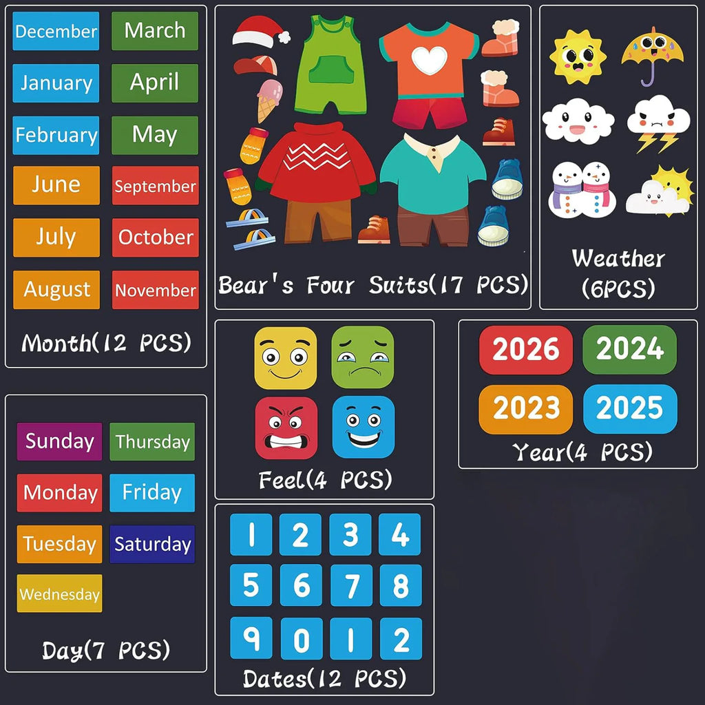 Tableau quotidien Montessori en feutrine – jours, météo et activités pour enfants