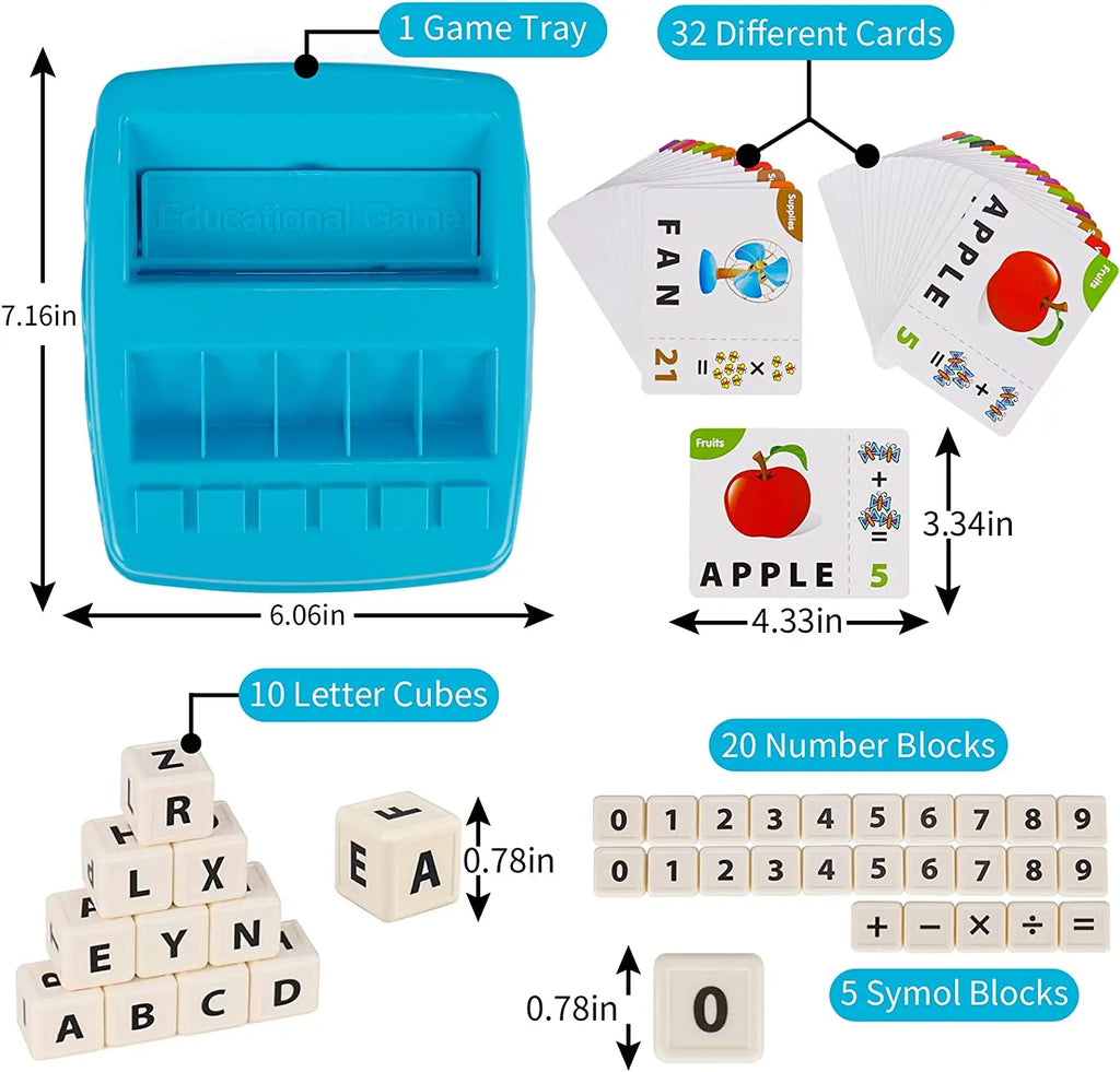 Set complet avec lettres colorées, cartes illustrées et plateau de jeu éducatif