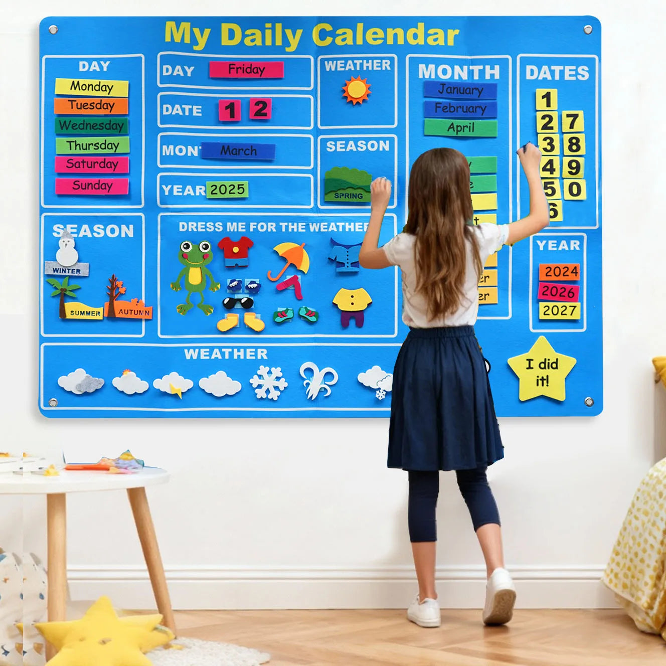 Calendrier Montessori mural en feutrine 40x29 cm – apprentissage du temps pour enfants – Wardmelstore