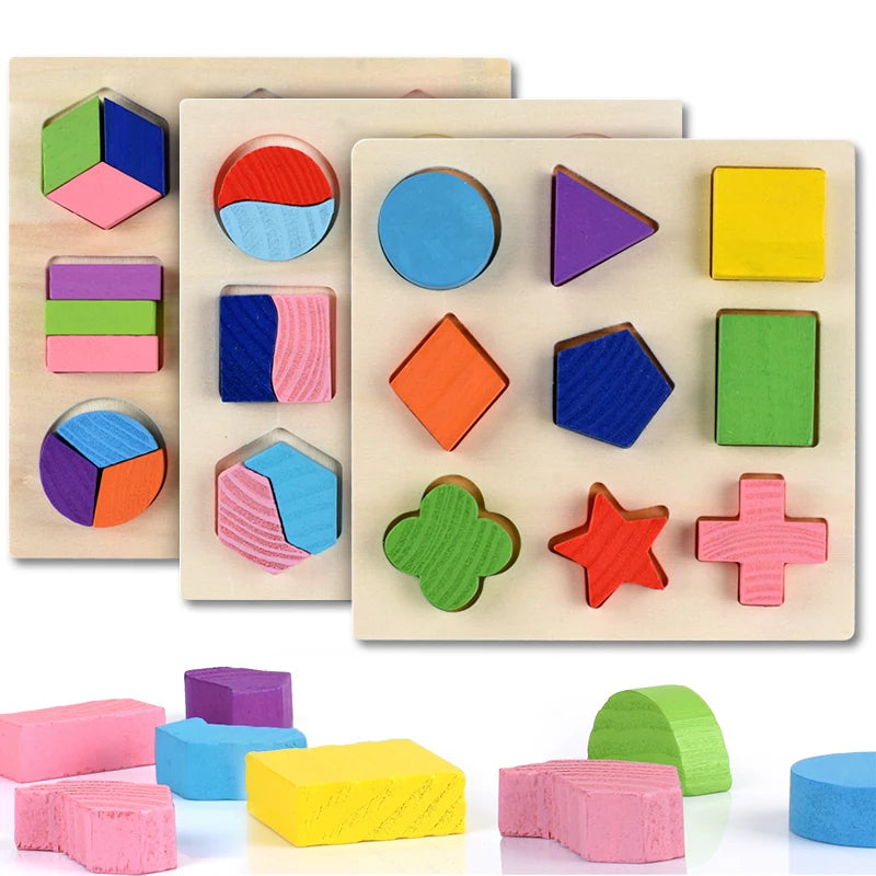 Puzzle géométrique Montessori en bois – formes colorées pour apprentissage