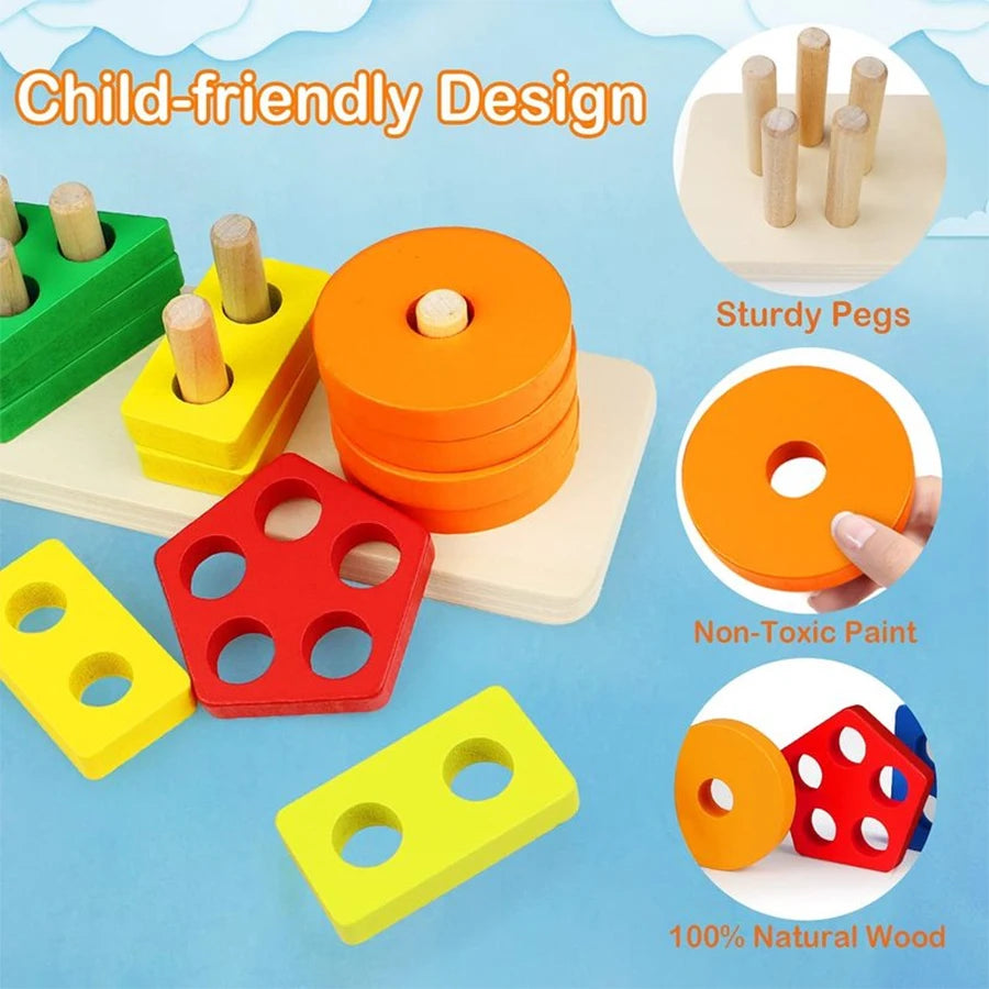Tiges en bois pour empiler les formes – jouet Montessori
