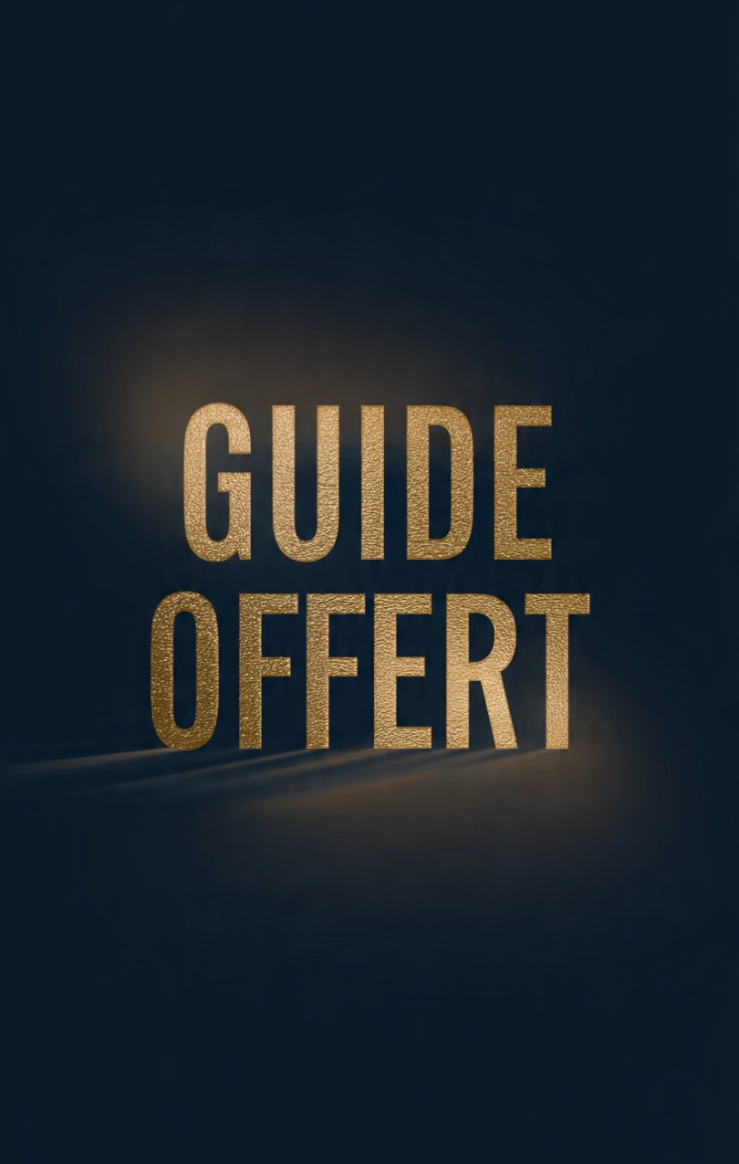 Bannière premium bleu nuit avec texte doré “Guide offert” pour le guide Montessori stimulation visuelle.