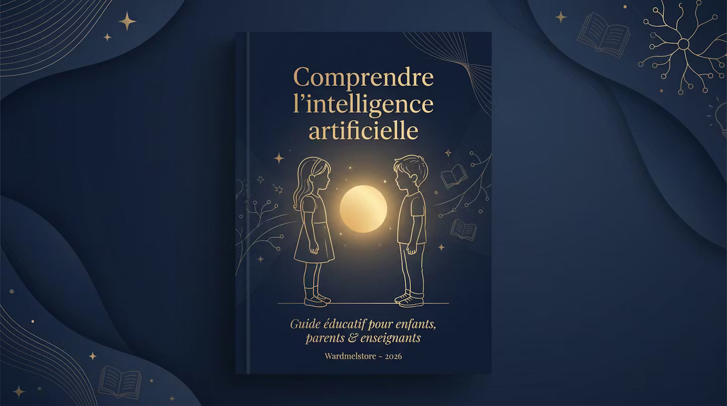 Page de garde intérieure de l’e‑book “Comprendre l’intelligence artificielle” – 59 pages d’activités interactives pour enfants