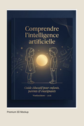 Mockup 3D de l’e‑book “Comprendre l’intelligence artificielle” – guide éducatif pour enfants, parents et enseignants