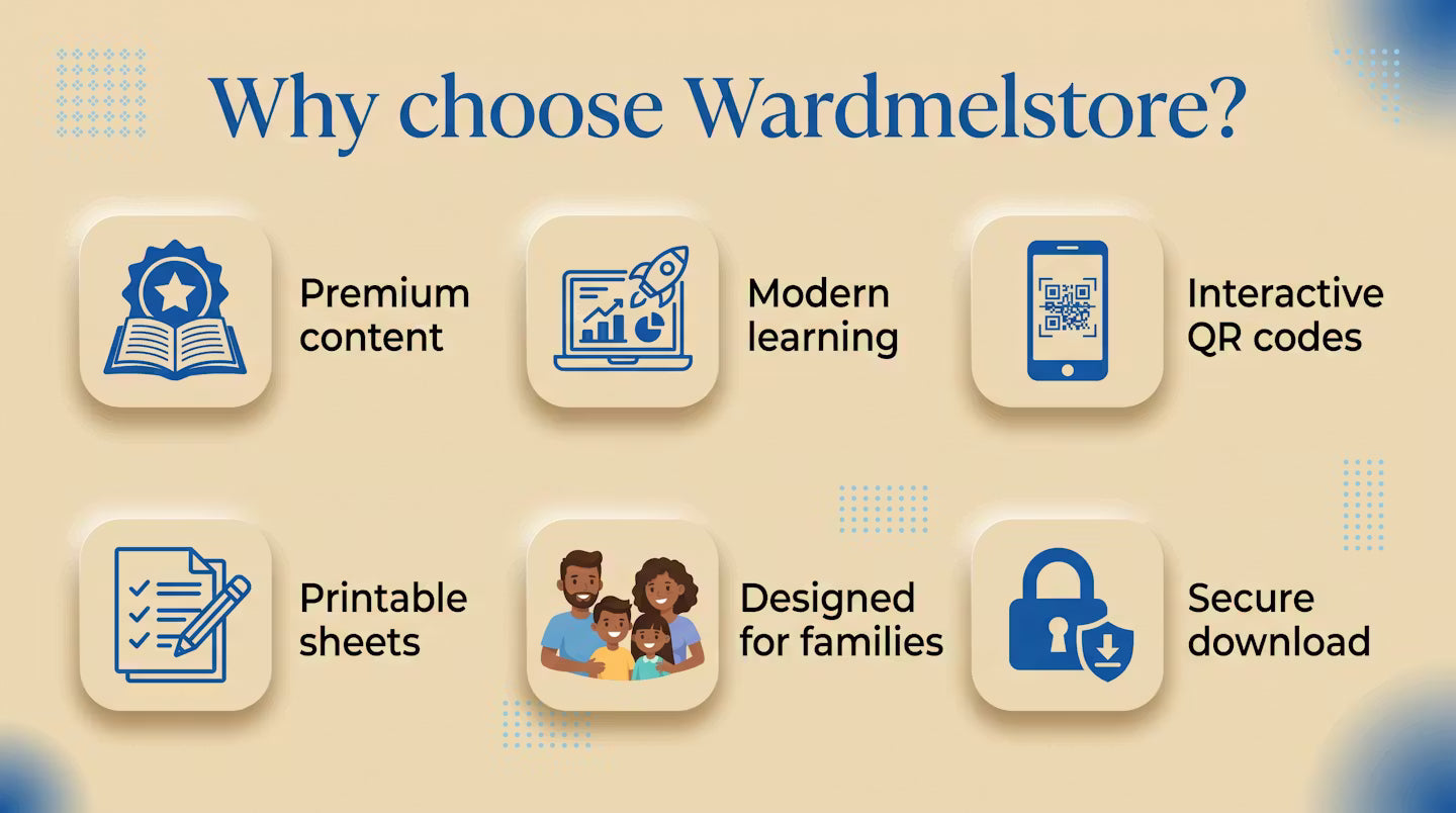Infographie Why choose Wardmelstore – contenu éducatif, activités ludiques et apprentissage moderne
